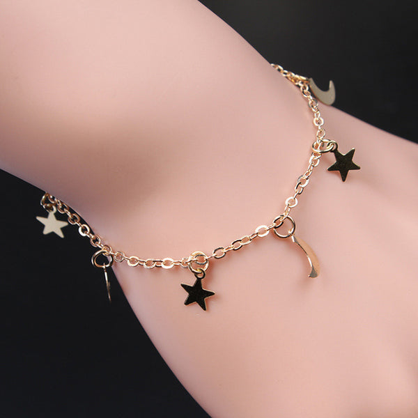 Moon and star charm chain bracelet, gold tone — VoxArcana