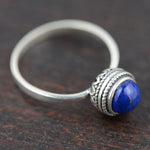 Round blue stone ring, lapis lazuli look, silver colour — VoxArcana