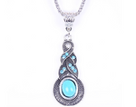 Blue teardrop pendant necklace with a turquoise-look stone, antique silver tone — VoxArcana