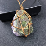 Rough amethyst cluster pendant in a brown cord net — VoxArcana