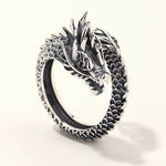 Dragon wrap ring, adjustable, antique silver tone — VoxArcana