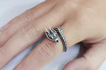 Dragon wrap ring, adjustable, antique silver tone — VoxArcana