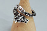 Dragon wrap ring, adjustable, antique silver tone — VoxArcana