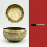 Engraved singing bowl, 8 cm, endless knot, with wooden striker — VoxArcana