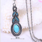 Blue teardrop pendant necklace with a turquoise-look stone, antique silver tone — VoxArcana