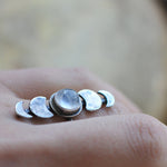 Moon phase ring with a moonstone-look cabochon, silver tone — VoxArcana