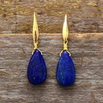 Blue teardrop earrings, lapis lazuli look, gold-tone hooks — VoxArcana