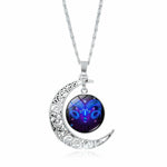Aries zodiac crescent moon necklace, silver tone — VoxArcana