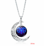 Aries zodiac crescent moon necklace, silver tone — VoxArcana