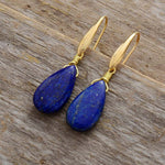 Blue teardrop earrings, lapis lazuli look, gold-tone hooks — VoxArcana