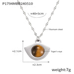 Eye-shaped pendant necklace with tiger's eye cabochon, silver tone — VoxArcana