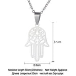 Hamsa hand pendant necklace, stainless steel, silver tone — VoxArcana