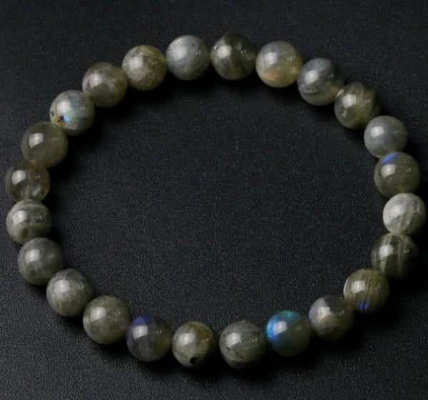 Labradorite bead bracelet, 8 mm, grey with blue flash — VoxArcana