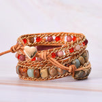 Pink heart multi-wrap bracelet with jasper-type and crystal beads — VoxArcana