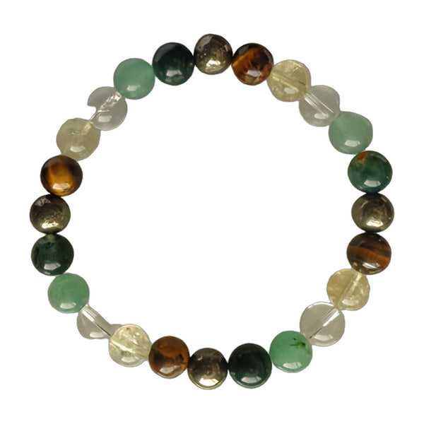 Mixed stone bead bracelet, 8 mm, green, brown and pale yellow — VoxArcana
