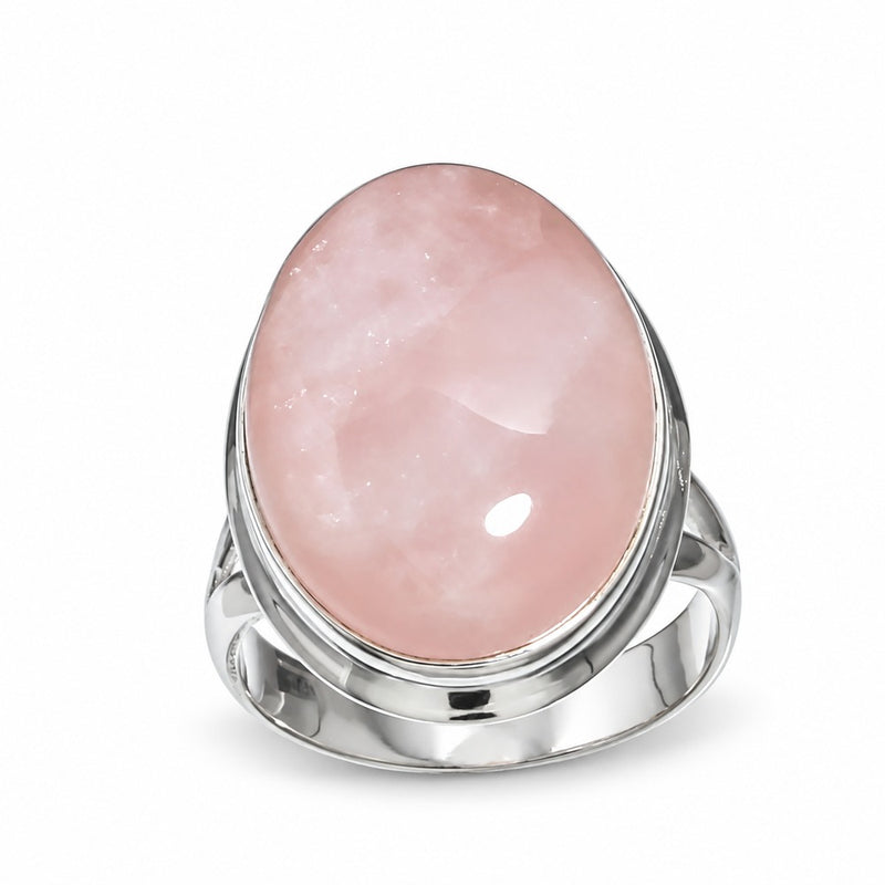 Pink cabochon ring, silver tone — VoxArcana